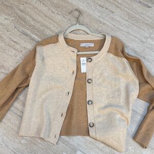 LOFT Women's Tan and Cream Cardigan